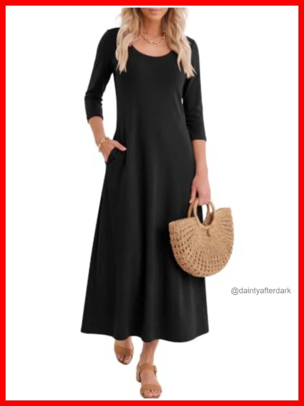 ANRABESS Womens 3/4 Sleeve Scoop Neck Maxi Dress with Pockets A-Line Casual